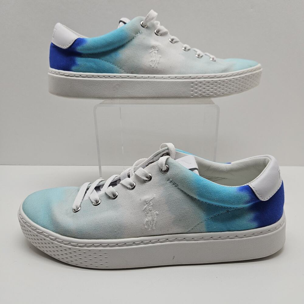 Polo Ralph Lauren Court125 Shoes Womens Tie Dye Turquoise Royal Aqua Canvas 6.5 - Picture 1 of 8